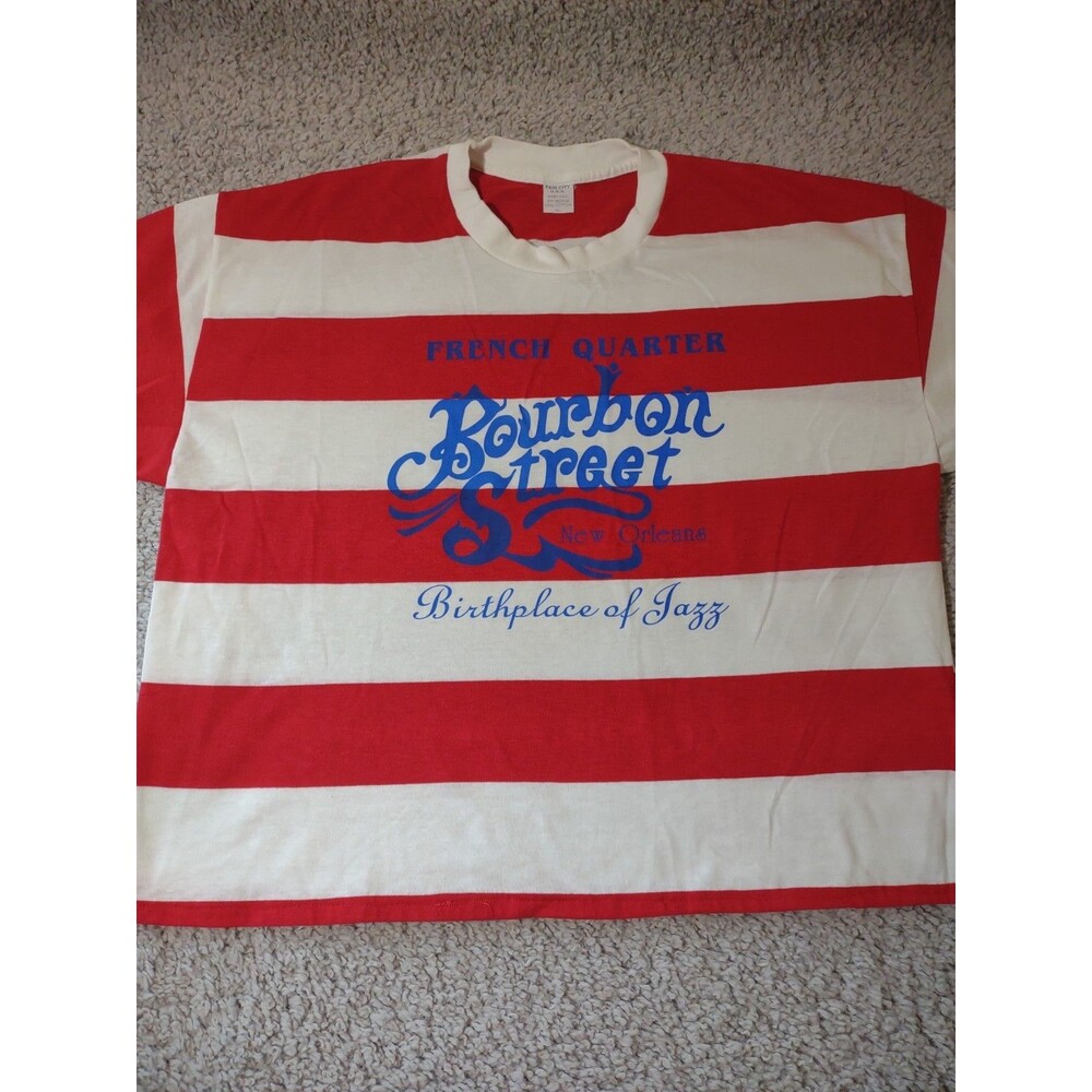 Vtg 80s Bourbon Street New Orleans Jazz French Quarter T Shirt M Striped
